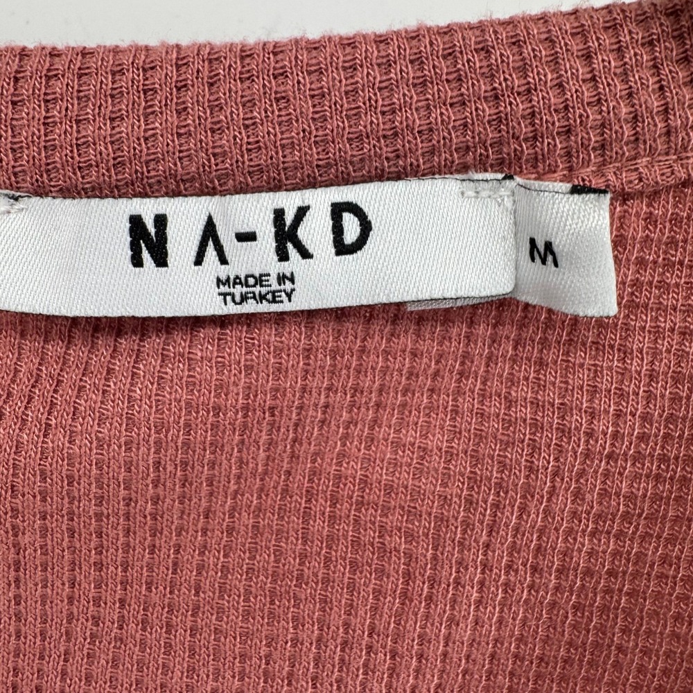 2000s NA-KD Waffle Knit Top Women M Rose Cropped Cardigan Coquette Cottagecore - Picture 3 of 9